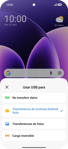 Pulsa Transferencia de archivos/Android Auto. Pulsa Transferencia de archivos/Android Auto.