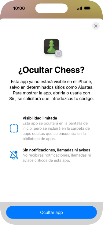 Pulsa Ocultar app. Pulsa Ocultar app.