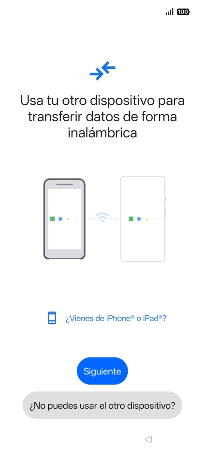 Sigue las indicaciones de la pantalla para transferir contenido desde otro teléfono. Sigue las indicaciones de la pantalla para transferir contenido desde otro teléfono.