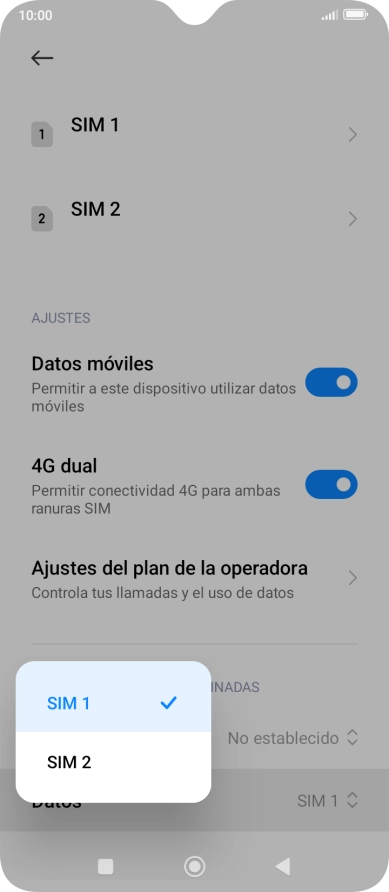 Pulsa la tarjeta SIM deseada. Pulsa la tarjeta SIM deseada.