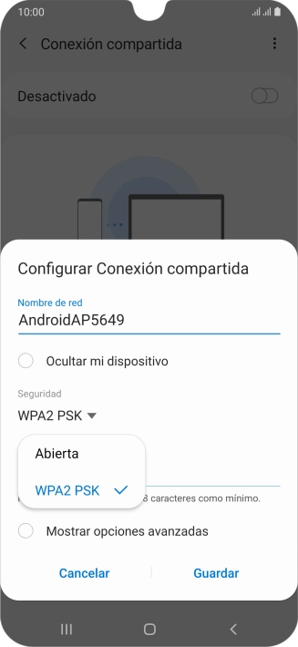 Pulsa WPA2 PSK para proteger la conexión wifi con una contraseña. Pulsa WPA2 PSK para proteger la conexión wifi con una contraseña.