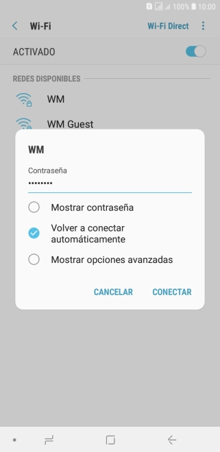 Introduce la contraseña de la red wifi y pulsa CONECTAR.