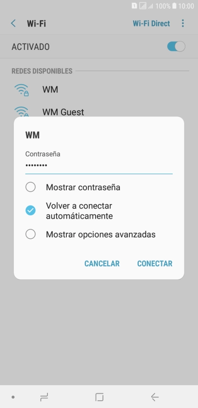 Introduce la contraseña de la red wifi y pulsa CONECTAR.