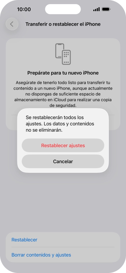 Pulsa Restablecer ajustes. Pulsa Restablecer ajustes.