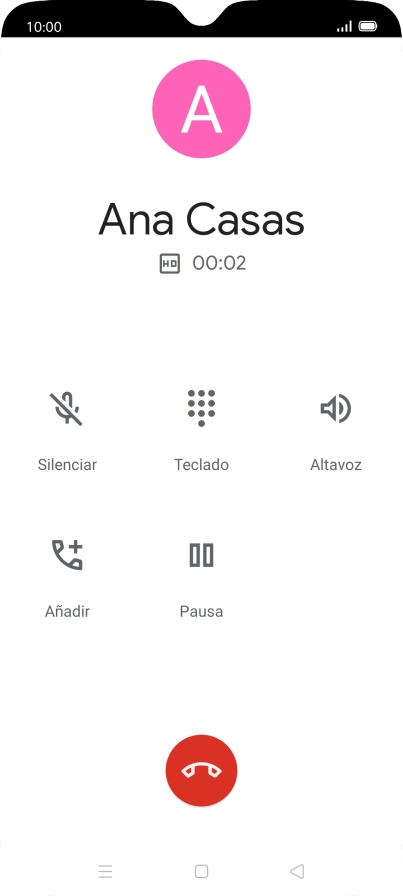 Pulsa el icono de finalizar llamada. Pulsa el icono de finalizar llamada.
