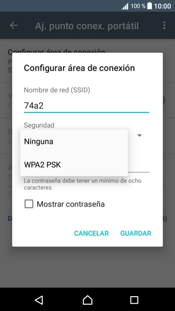 Pulsa WPA2 PSK para proteger la conexión wifi con una contraseña.