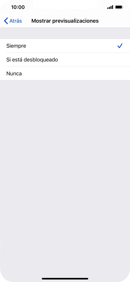 Para seleccionar la vista previa de las notificaciones en la pantalla de bloqueo, pulsa Siempre. Para seleccionar la vista previa de las notificaciones en la pantalla de bloqueo, pulsa Siempre.