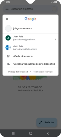 Pulsa la cuenta de correo electrónico deseada. Pulsa la cuenta de correo electrónico deseada.