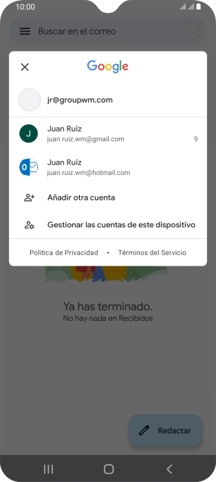 Pulsa la cuenta de correo electrónico deseada. Pulsa la cuenta de correo electrónico deseada.