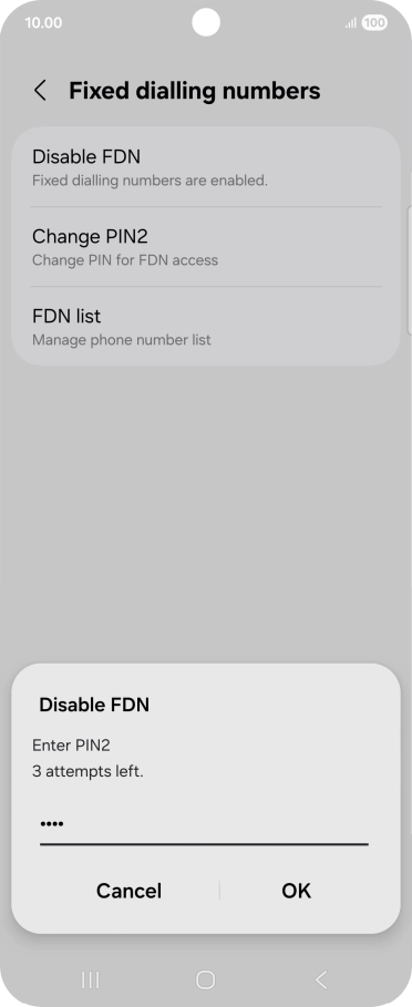 Key in your PIN2 and press OK.