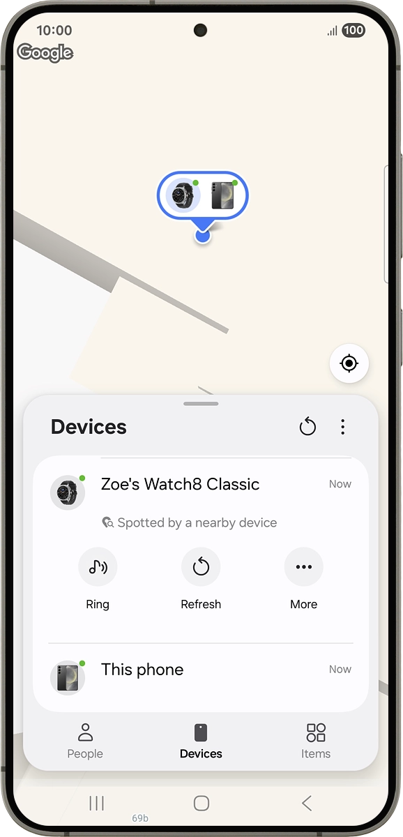 The latest position of your smartwatch is displayed on the map.