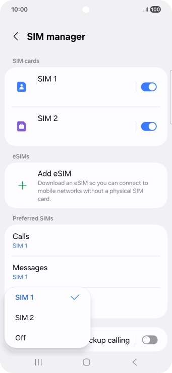 Press the required setting.