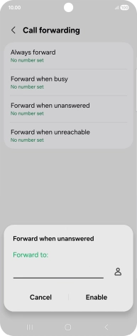 Key in (prefix) 5 (your phone number) and press Enable.