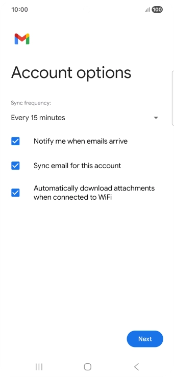 If this screen is displayed, you email account has been recognised and set up automatically. Follow the instructions on the screen to key in more information and finish setting up your phone.