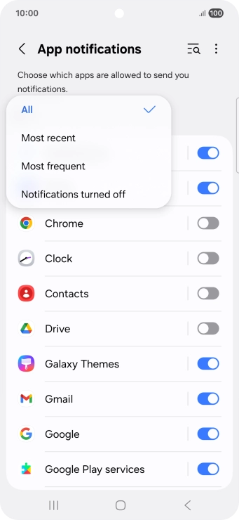 Press the required setting.