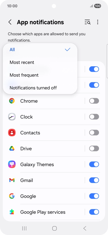 Press the required setting.