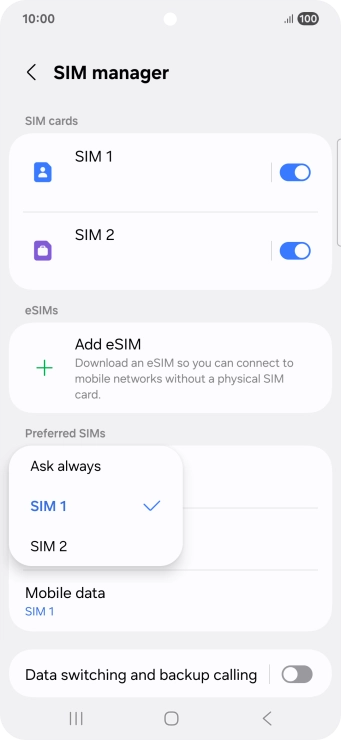 Press the required setting.