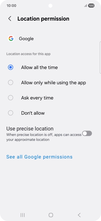 Press the required setting.