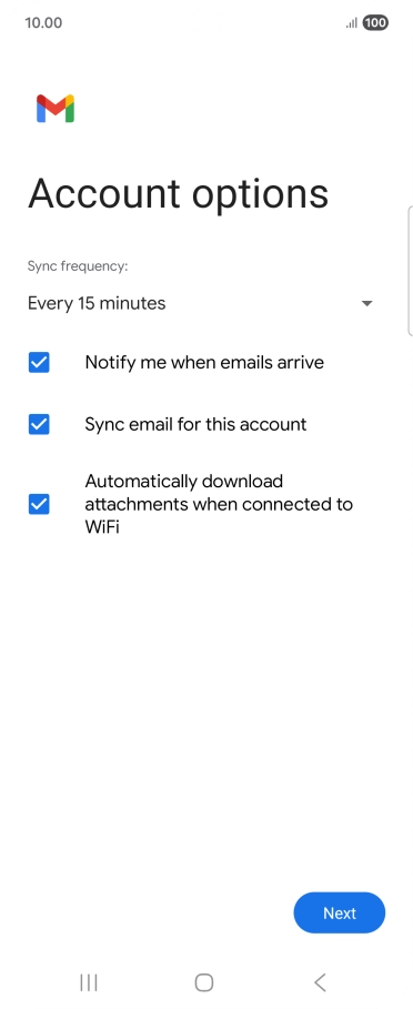 If this screen is displayed, you email account has been recognised and set up automatically. Follow the instructions on the screen to key in more information and finish setting up your phone.