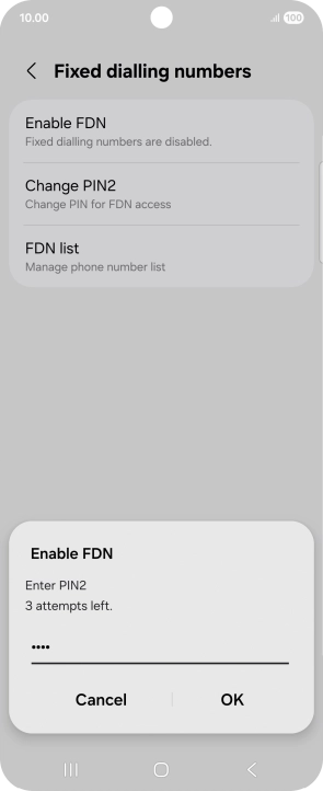 Key in your PIN2 and press OK.