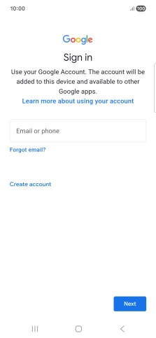 If you don't have a Google account, press Create account and follow the instructions on the screen to create an account.