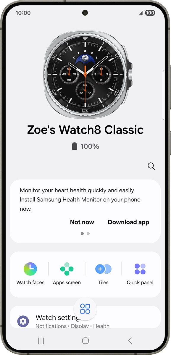 On your phone: When this screen is displayed, your smartwatch is activated and synchronised with your phone.