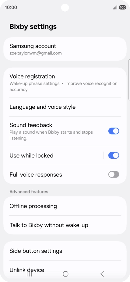 Press Voice registration and follow the instructions on the screen to turn automatic activation on or off.