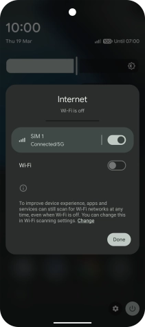 Press the indicator next to the mobile data icon to turn the function on or off.