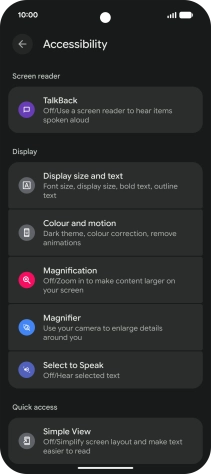 Press TalkBack and follow the instructions on the screen to select the required settings.