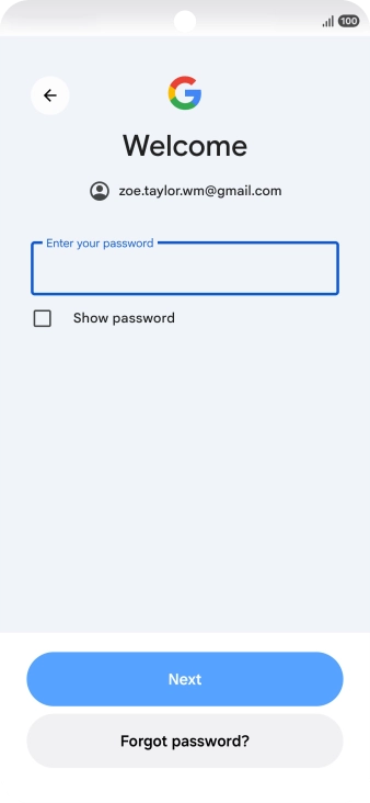 Press Enter your password and key in the password for your Google account.
