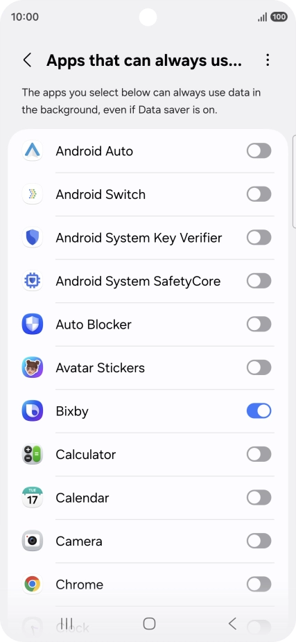 Press the indicators next to the required apps to turn the function on or off.