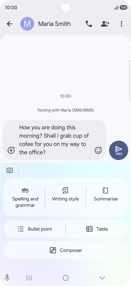 To check your text for grammatical and spelling errors, press Spelling and grammar and follow the instructions on the screen to use the function.