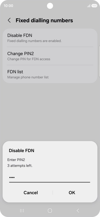 Key in your PIN2 and press OK.