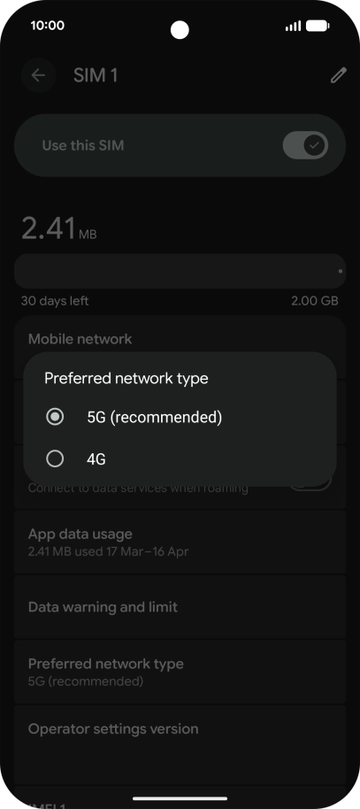 Press the required network mode.
