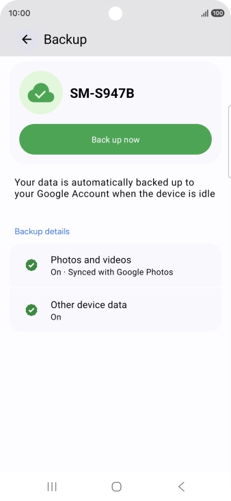 Press Back up now and wait while the phone memory is backed up.