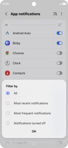 Press the required setting.