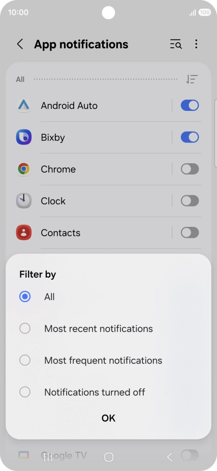 Press the required setting.