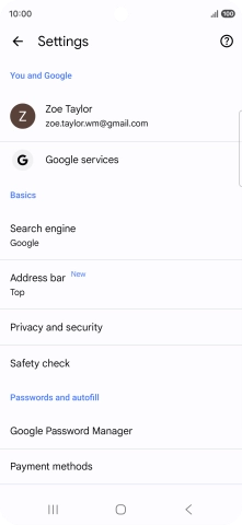 Press Privacy and security.