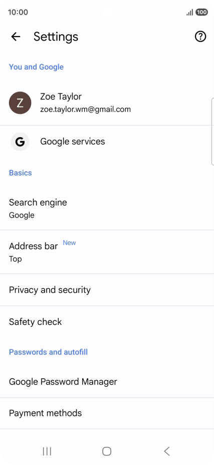 Press Privacy and security.