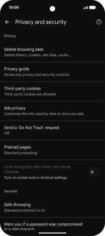 Press Delete browsing data.