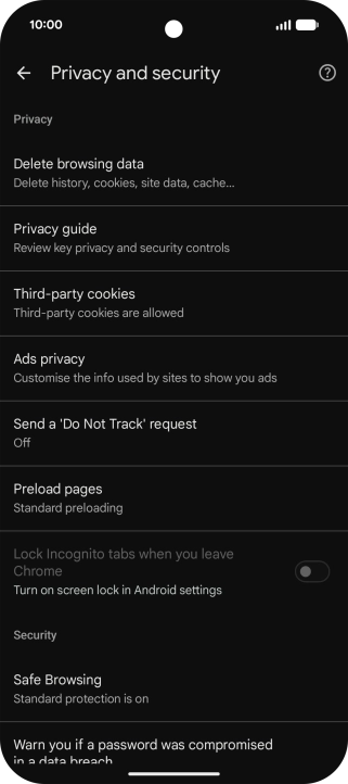 Press Delete browsing data.
