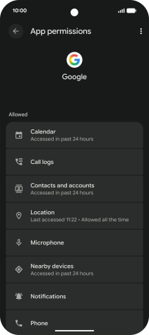 The app activity for the selected app is displayed.