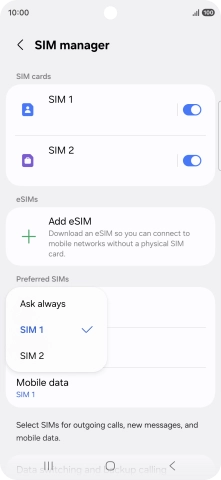Press the required setting.