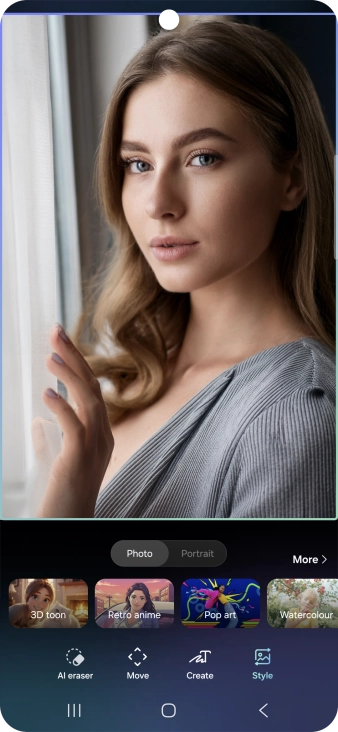 To change the style of your portrait photos, press Style and follow the instructions on the screen to use the function.