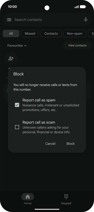To report the number as spam, press the field next to 