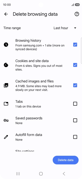 Press the fields next to the required data types.