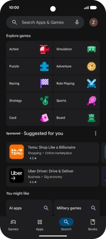 Press the search field.