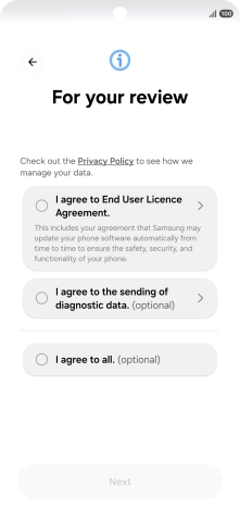 Press the fields next to the required settings to select them.