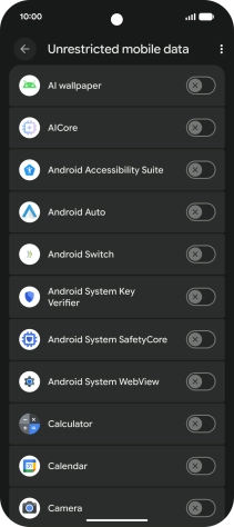 Press the indicators next to the required apps to turn the function on or off.