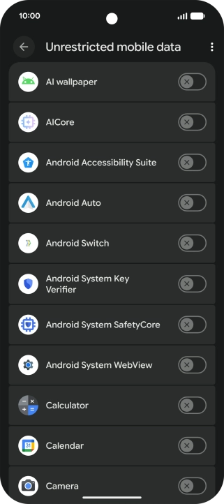 Press the indicators next to the required apps to turn the function on or off.